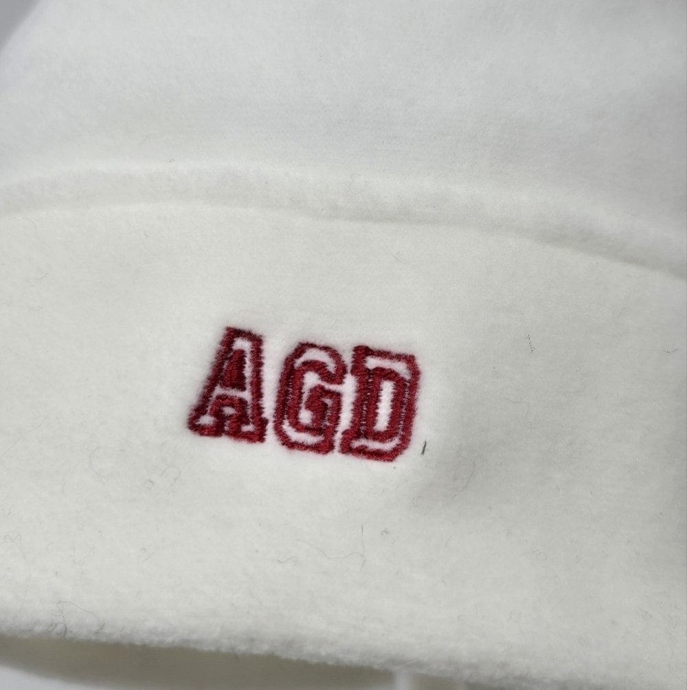 LANDS' END X AGD ALPHA GAMMA DELTA SORORITY CREAM FLEECE BEANIE HAT WOMEN OS - Picture 2 of 11